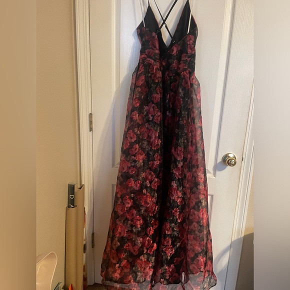 Lulus Simply Divine Black Red Floral Print Organza Maxi Dress M Bridal Formal - Picture 4 of 10